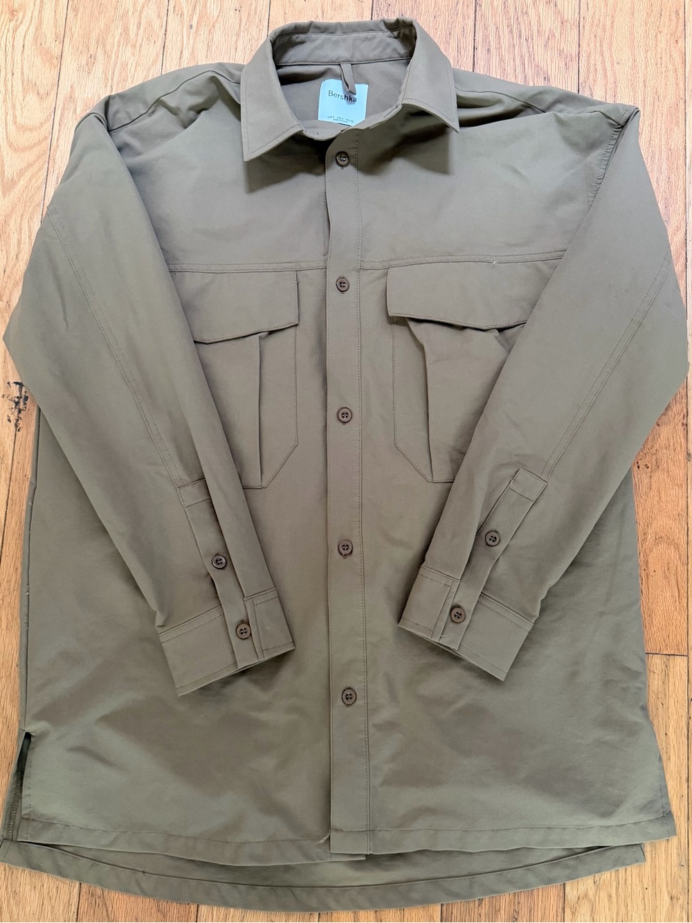 Bershka Men's Olive Green Utility Shirt Jacket